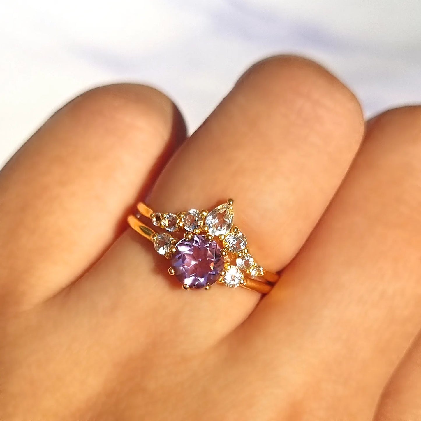 Selene Lavender Amethyst Ring Set in 18k Gold Vermeil - SJR London Timepiece