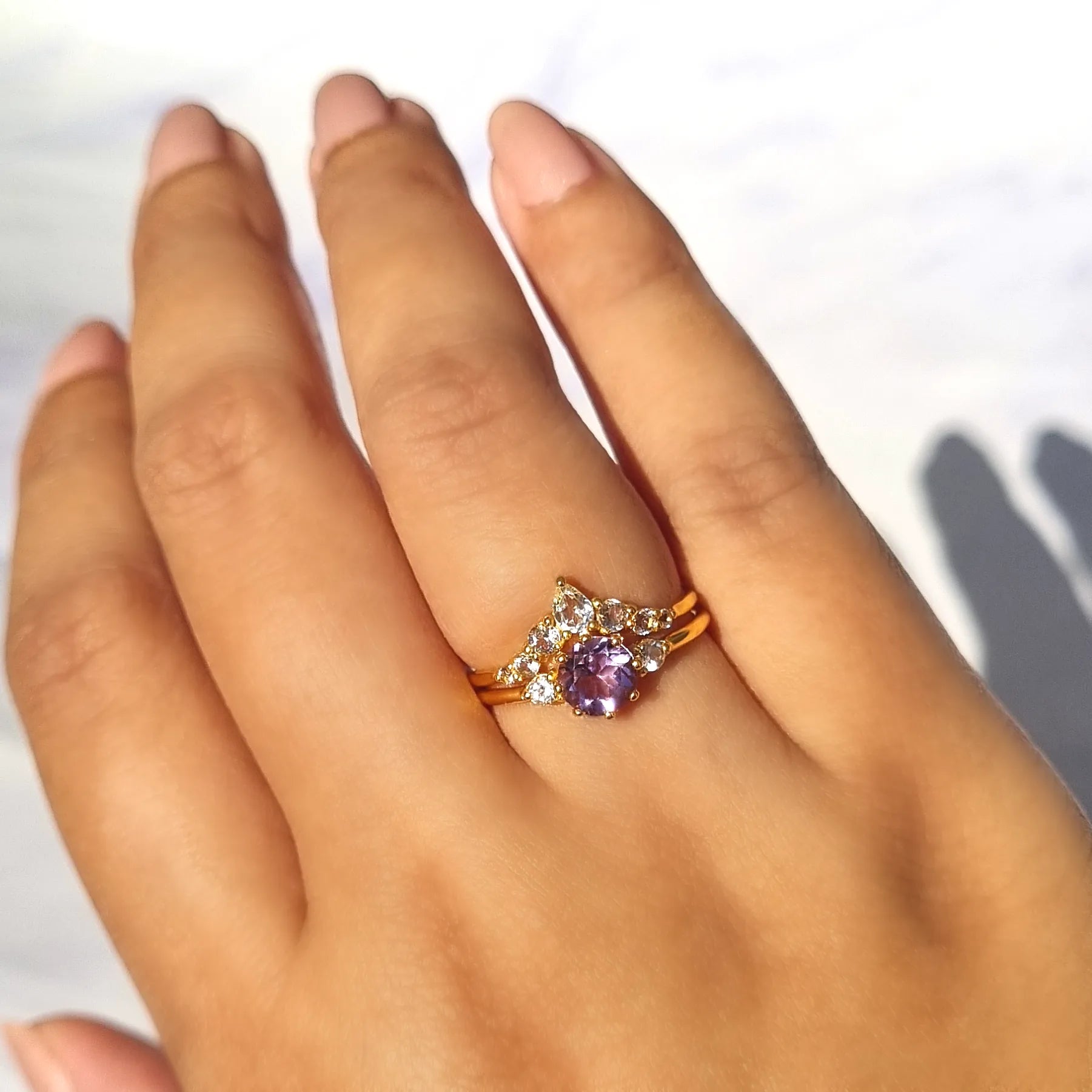 Selene Lavender Amethyst Ring Set in 18k Gold Vermeil - SJR London Timepiece