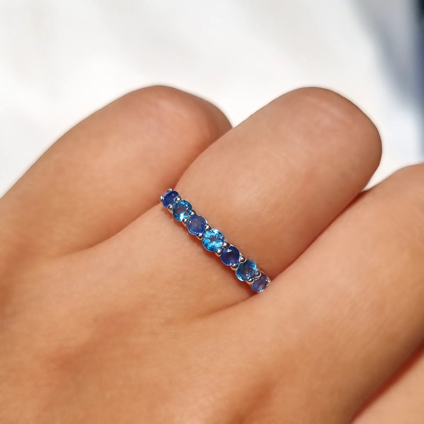 Blue Sapphire & Blue Topaz Half Eternity Band in Sterling Silver - SJR London Timepiece