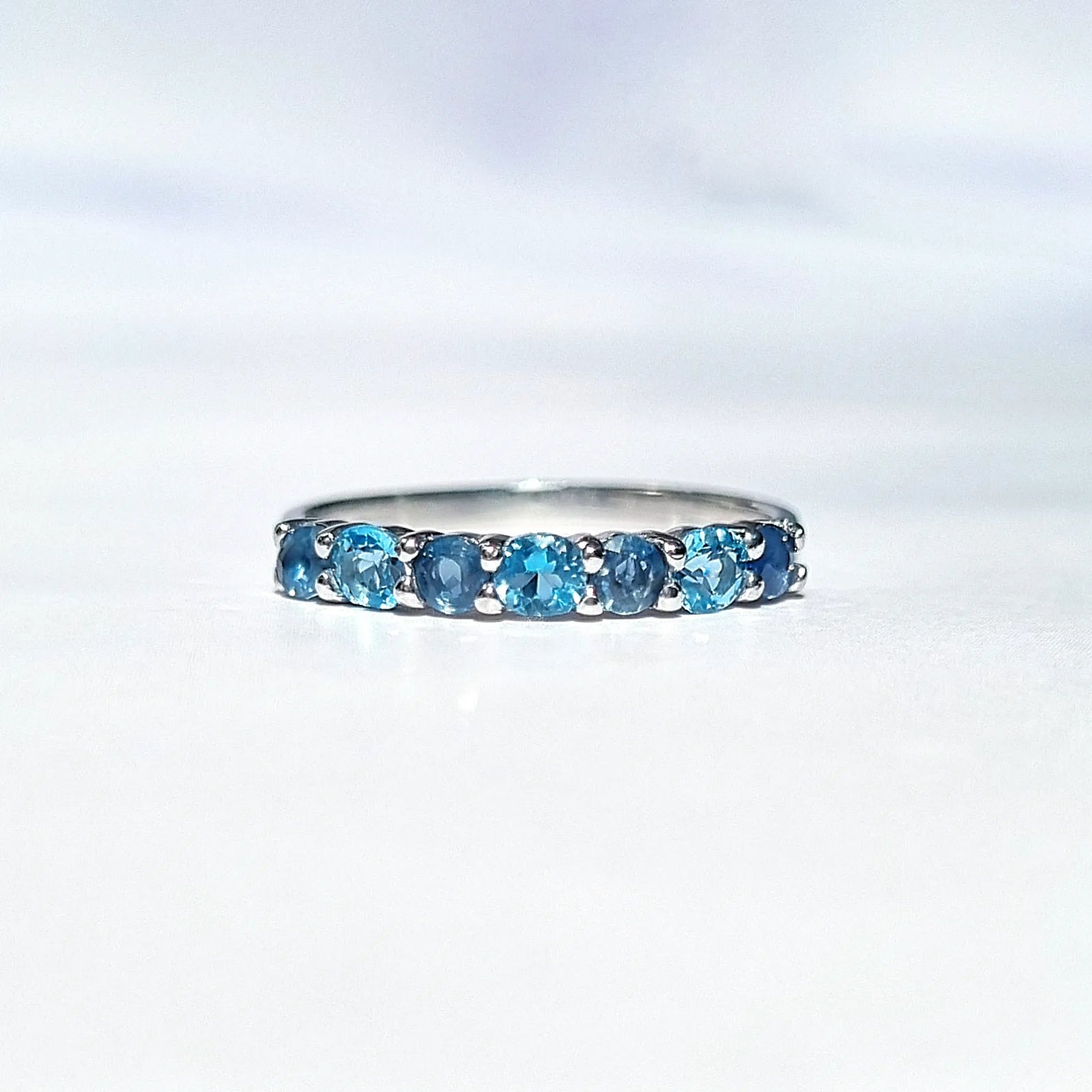 Blue Sapphire & Blue Topaz Half Eternity Band in Sterling Silver - SJR London Timepiece