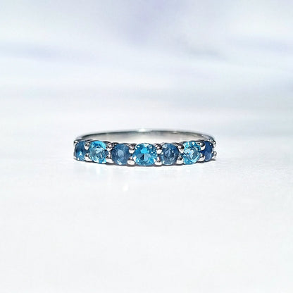 Blue Sapphire & Blue Topaz Half Eternity Band in Sterling Silver - SJR London Timepiece