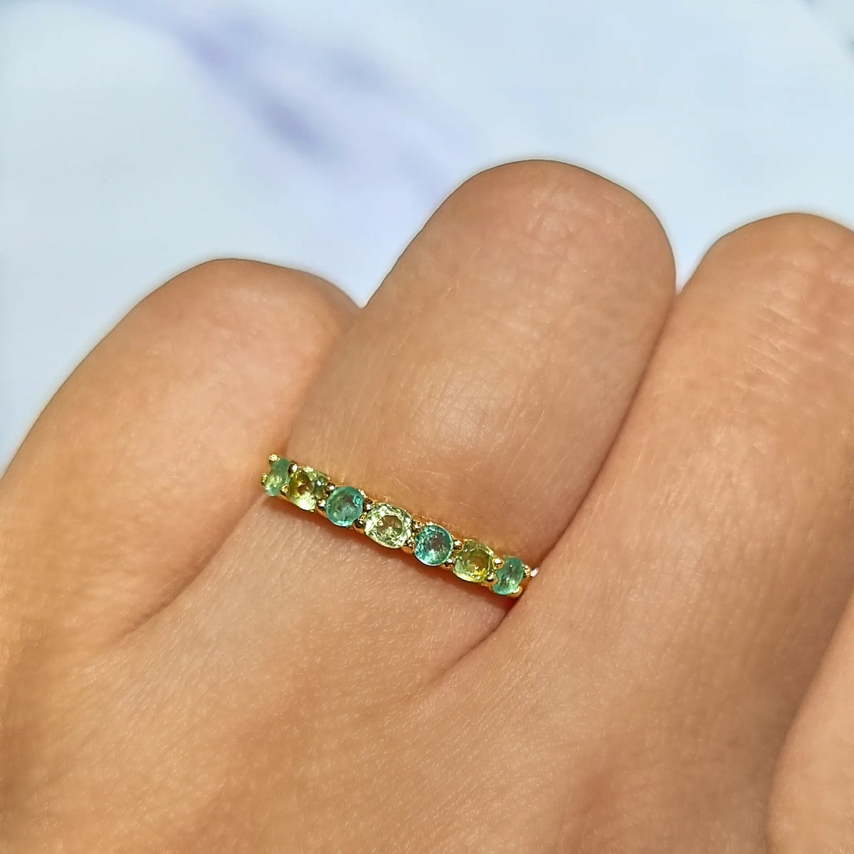 Emerald & Peridot Half Eternity Band in 18K Gold Vermeil - SJR London Timepiece