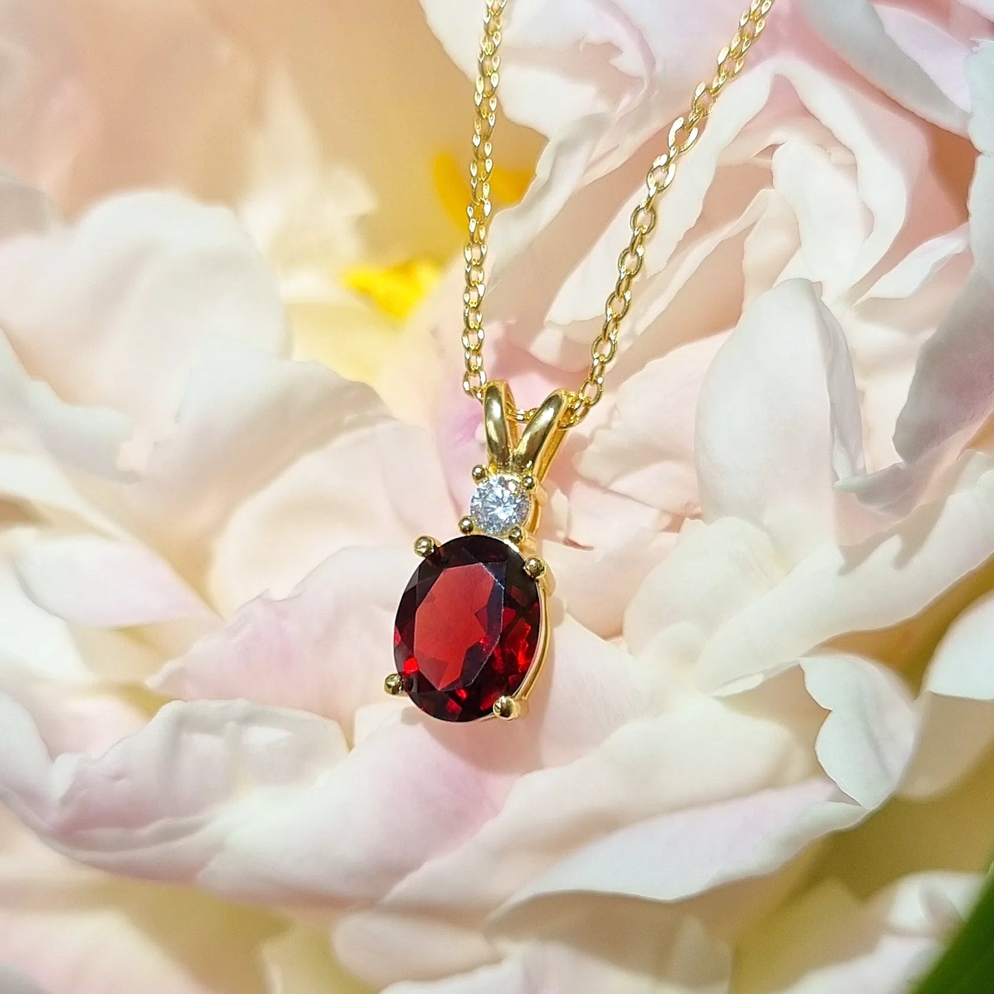 Garnet Pendant Necklace in 18k Gold Vermeil - SJR London Timepiece