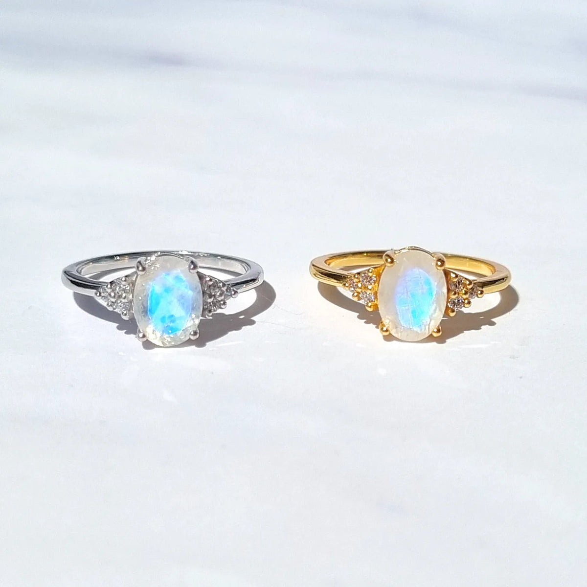 Rainbow Moonstone Ring in 18k Gold Vermeil (Oval Cut) - SJR London Timepiece
