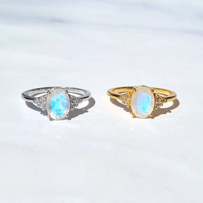Rainbow Moonstone Ring in 18k Gold Vermeil (Oval Cut) - SJR London Timepiece