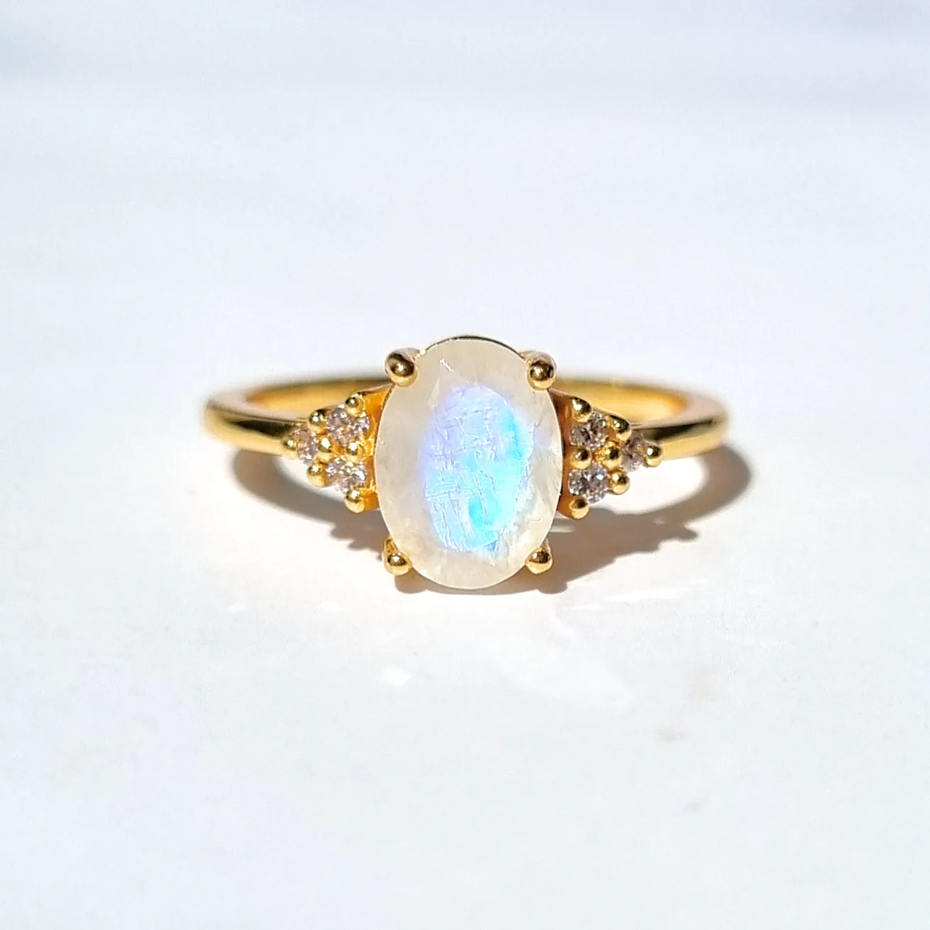 Rainbow Moonstone Ring in 18k Gold Vermeil (Oval Cut) - SJR London Timepiece
