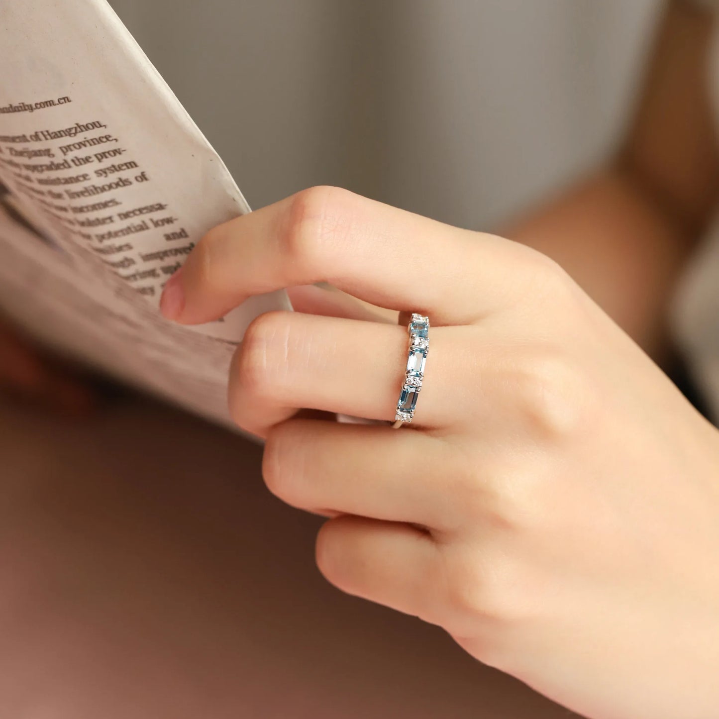 London Blue Topaz Emerald Cut Eternity Ring in Sterling Silver - SJR London Timepiece