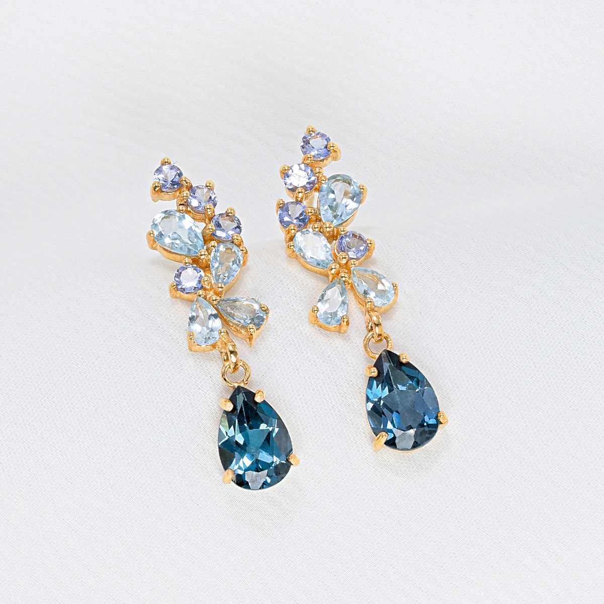 Blue Gemstone Drop Earrings in 18k Gold Vermeil - SJR London Timepiece