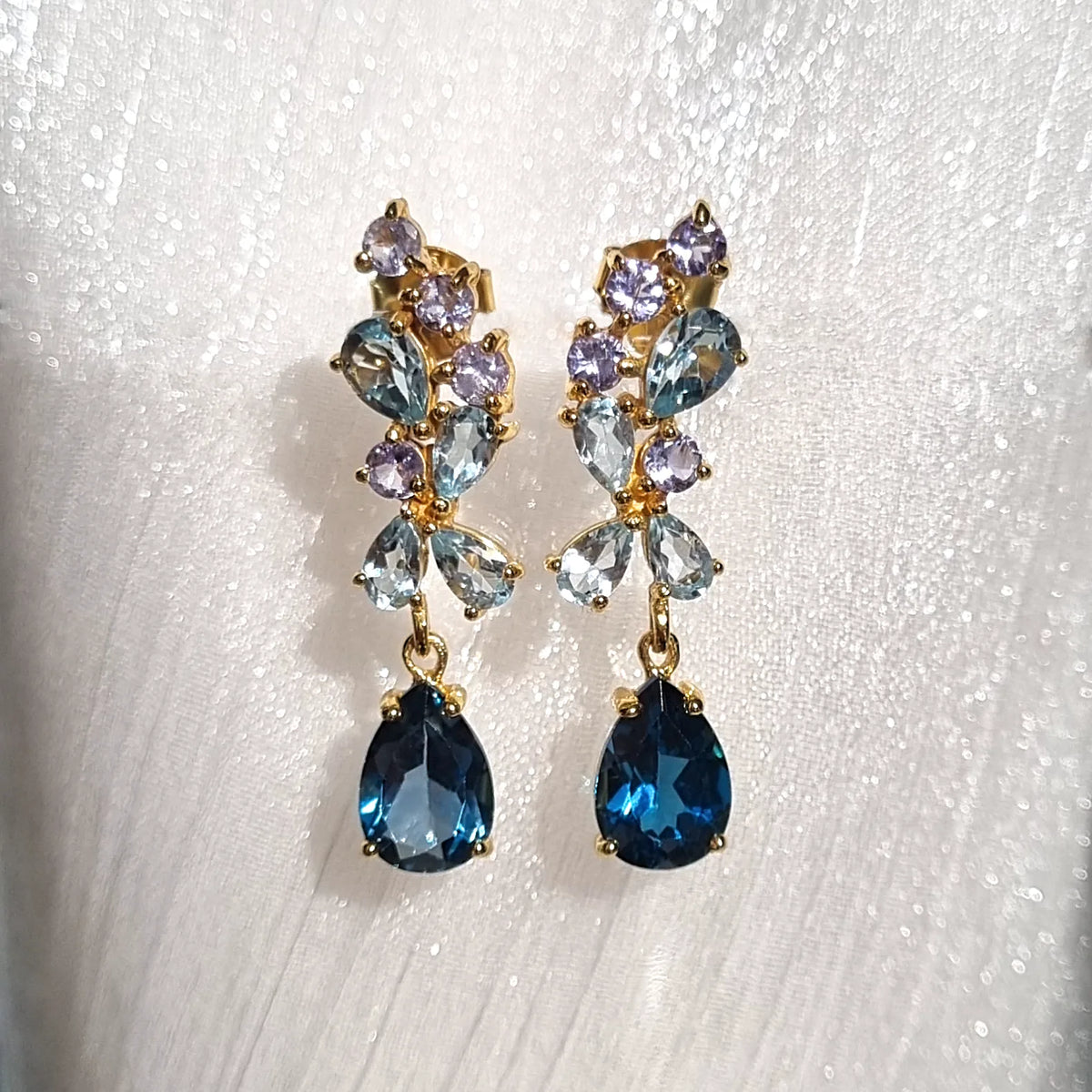 Blue Gemstone Drop Earrings in 18k Gold Vermeil - SJR London Timepiece
