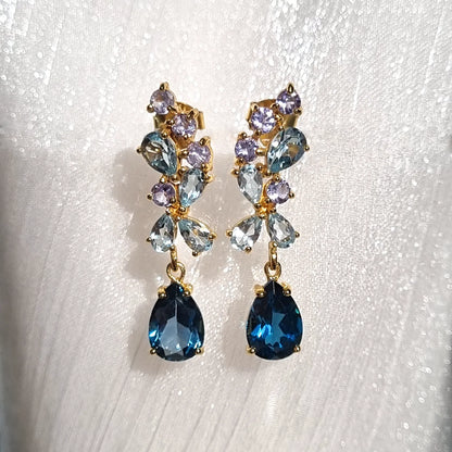 Blue Gemstone Drop Earrings in 18k Gold Vermeil - SJR London Timepiece