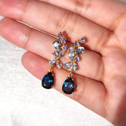 Blue Gemstone Drop Earrings in 18k Gold Vermeil - SJR London Timepiece