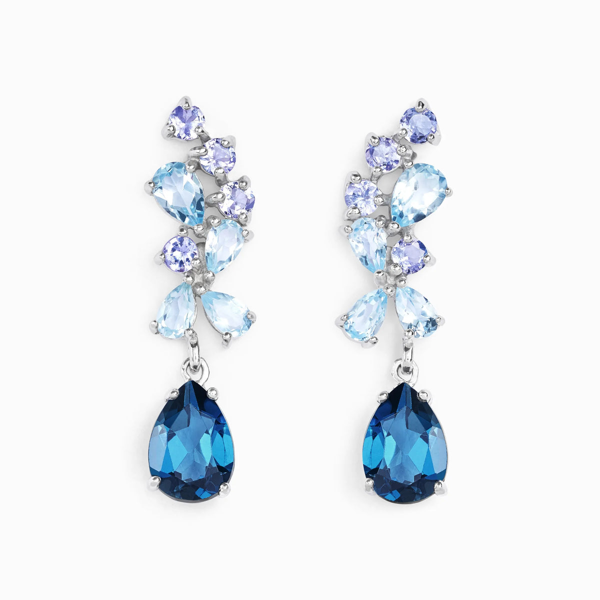 Blue Gemstone Drop Earrings in Sterling Silver - SJR London Timepiece