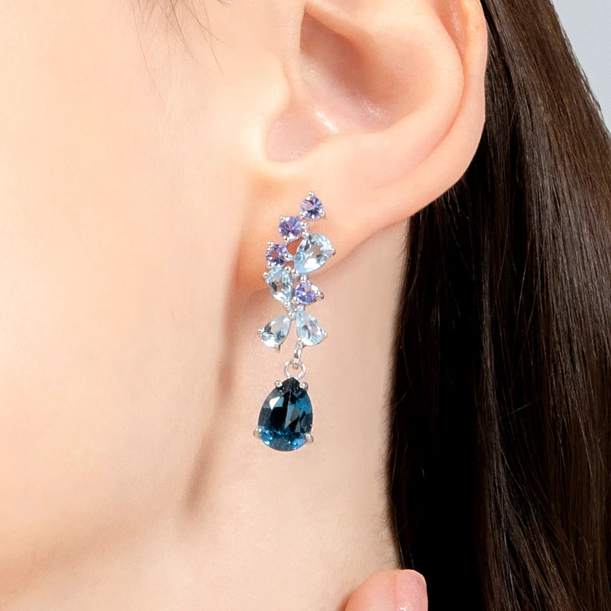 Blue Gemstone Drop Earrings in Sterling Silver - SJR London Timepiece
