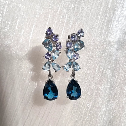 Blue Gemstone Drop Earrings in Sterling Silver - SJR London Timepiece