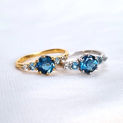 Ombre Blue Topaz Five Stone Ring in Sterling Silver - SJR London Timepiece