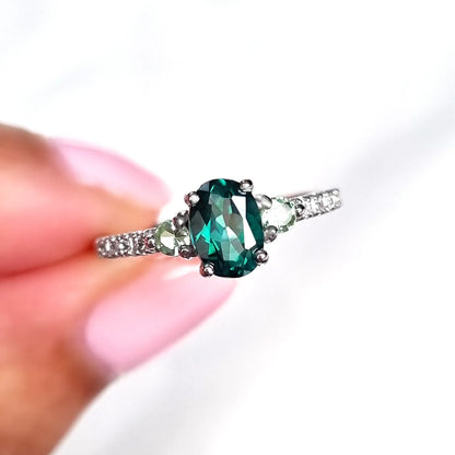 Green Topaz and Green Tourmaline Ring in Sterling Silver - SJR London Timepiece