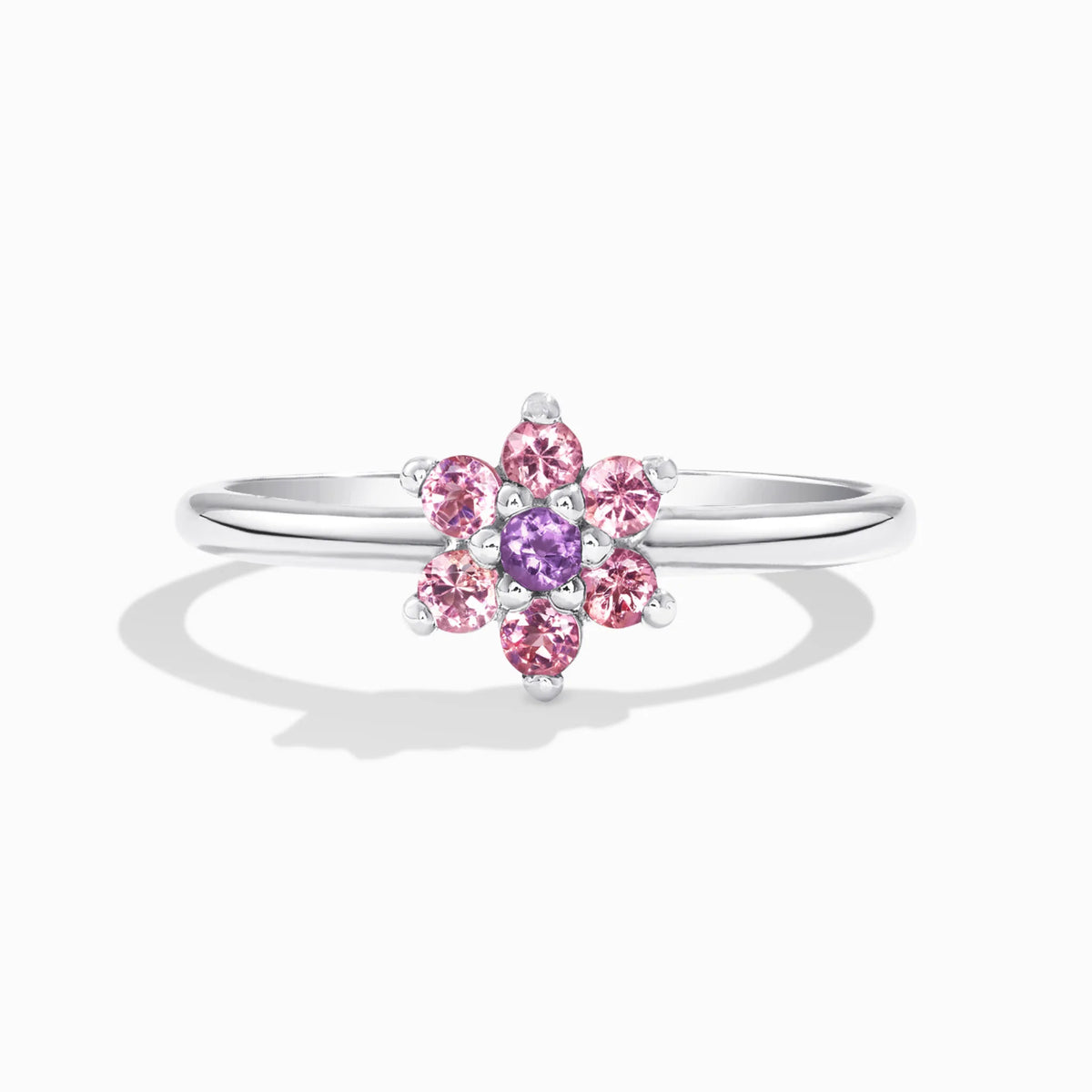 Pink Tourmaline and Amethyst Flower Ring in Sterling Silver - SJR London Timepiece