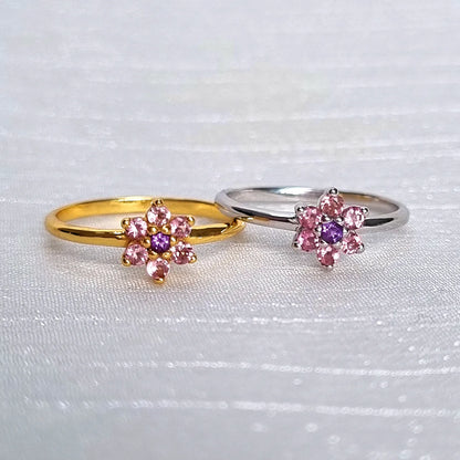 Pink Tourmaline and Amethyst Flower Ring in Sterling Silver - SJR London Timepiece