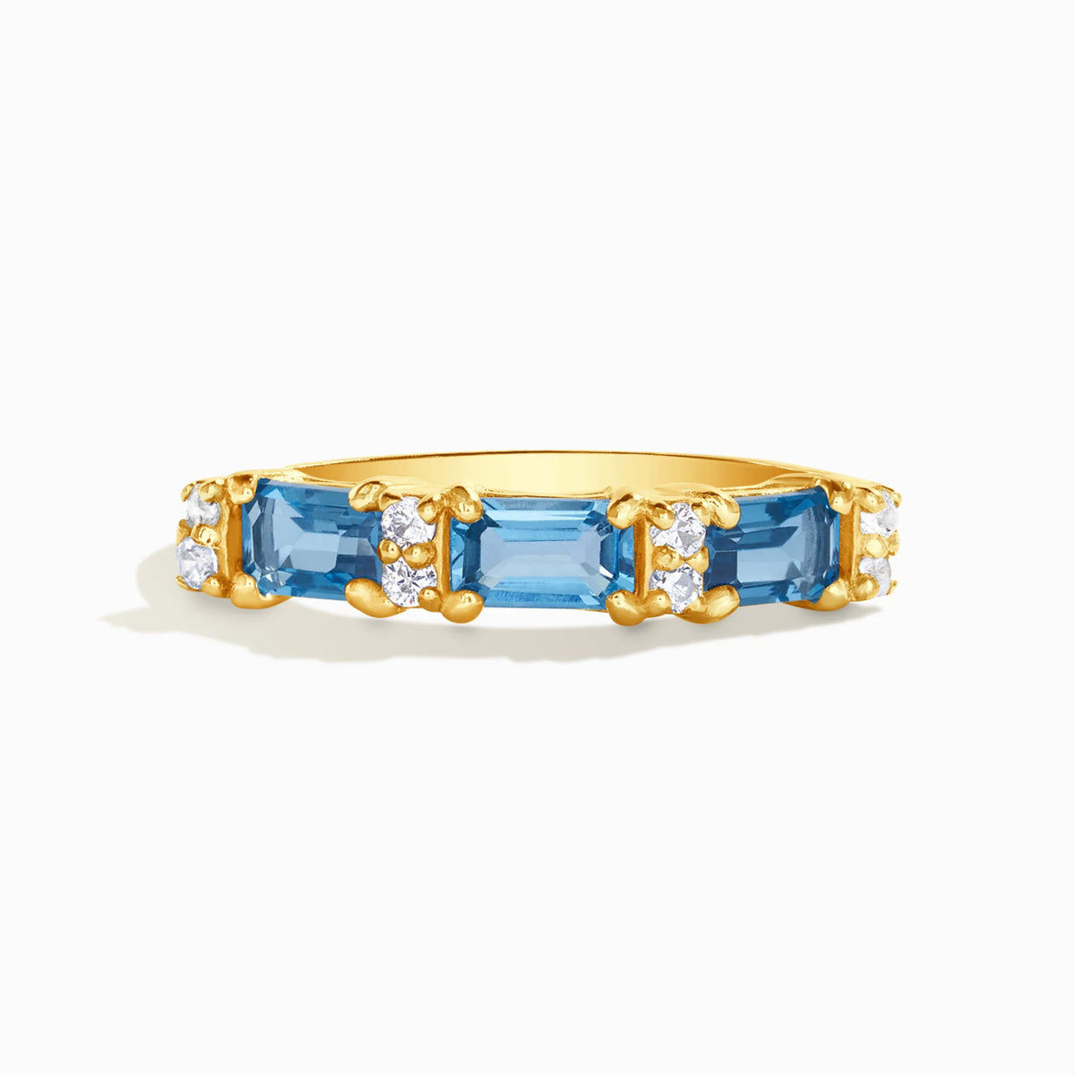 London Blue Topaz Emerald Cut Eternity Ring in 18k Gold Vermeil - SJR London Timepiece