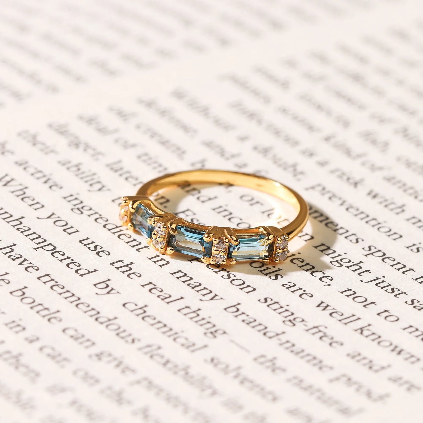 London Blue Topaz Emerald Cut Eternity Ring in 18k Gold Vermeil - SJR London Timepiece