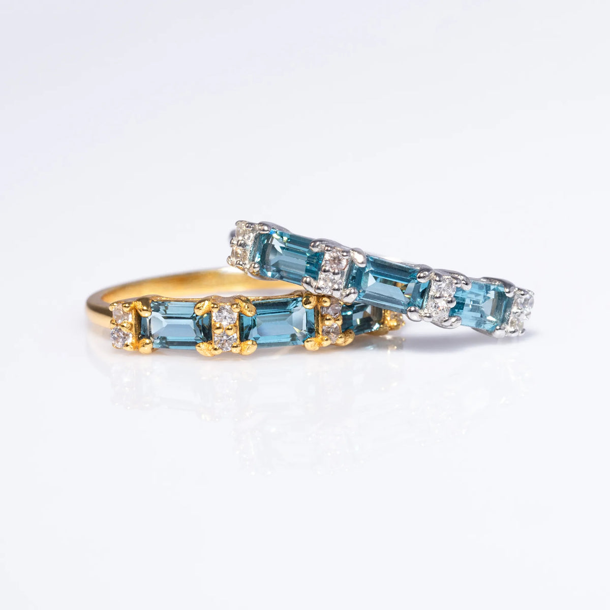 London Blue Topaz Emerald Cut Eternity Ring in 18k Gold Vermeil - SJR London Timepiece