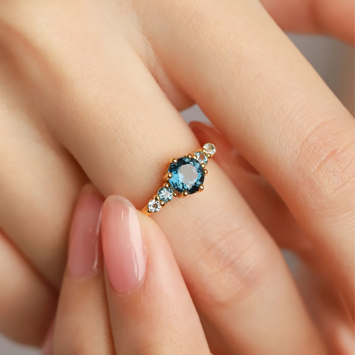 Ombre Blue Topaz Five Stone Ring in 18k Gold Vermeil - SJR London Timepiece