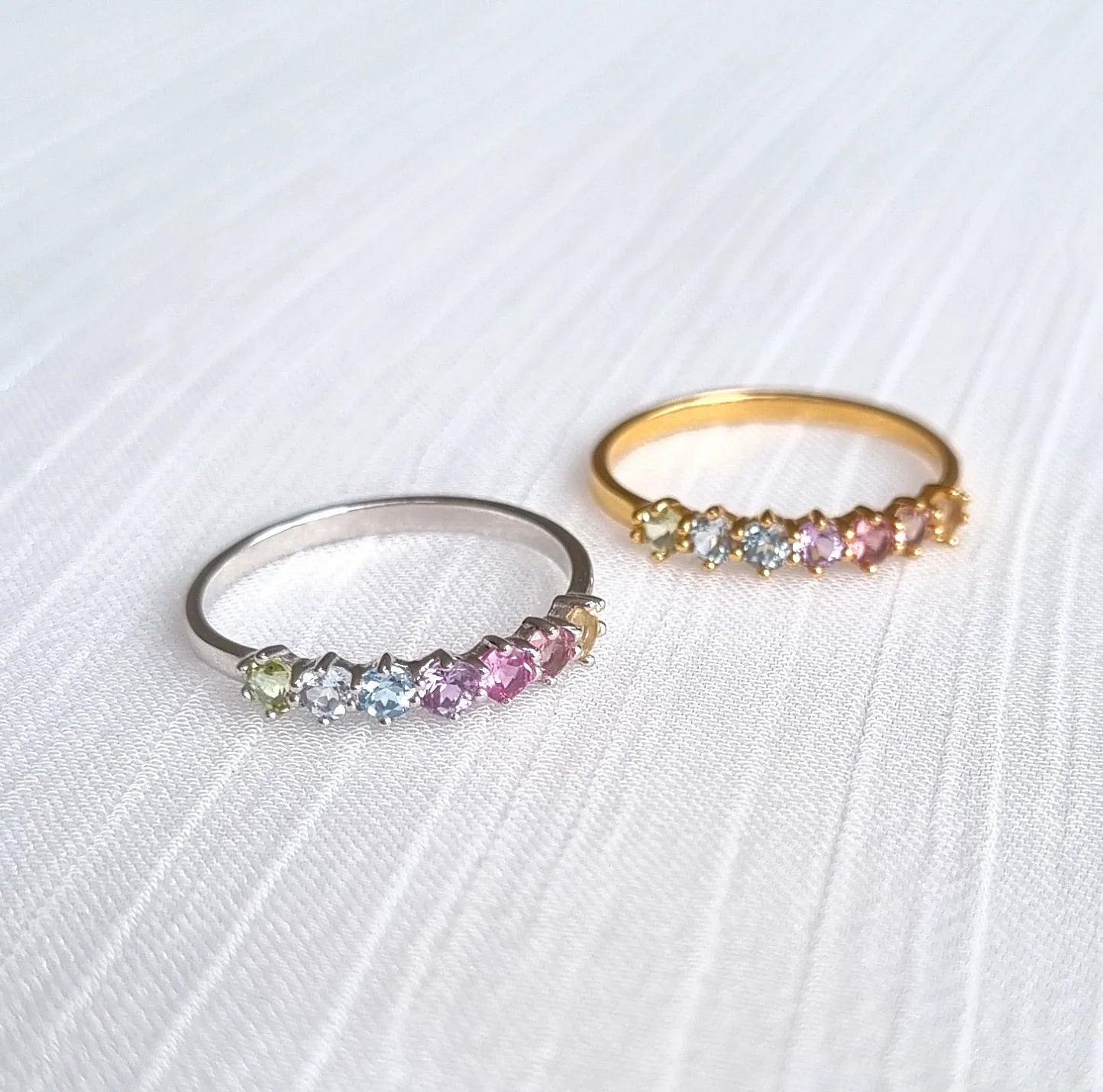 Pastel Rainbow Gemstone Eternity Ring in Sterling Silver - SJR London Timepiece