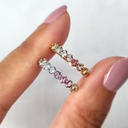 Pastel Rainbow Gemstone Eternity Ring in Sterling Silver - SJR London Timepiece