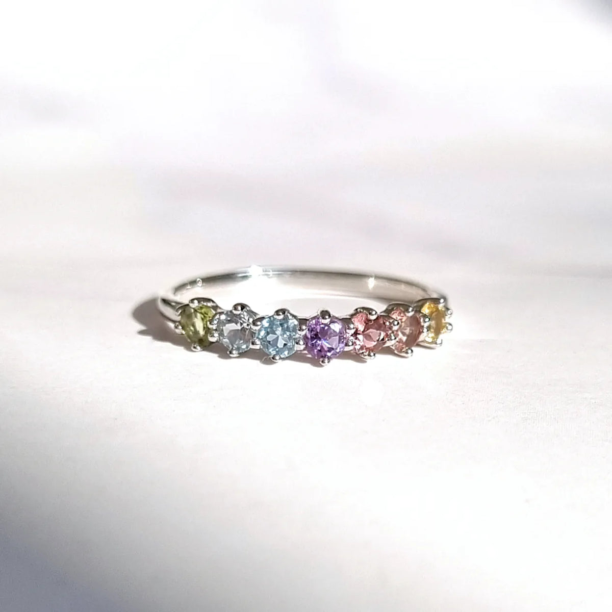 Pastel Rainbow Gemstone Eternity Ring in Sterling Silver - SJR London Timepiece