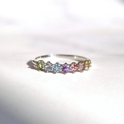 Pastel Rainbow Gemstone Eternity Ring in Sterling Silver - SJR London Timepiece