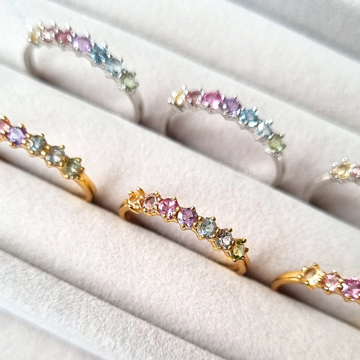 Pastel Rainbow Gemstone Eternity Ring in Sterling Silver - SJR London Timepiece