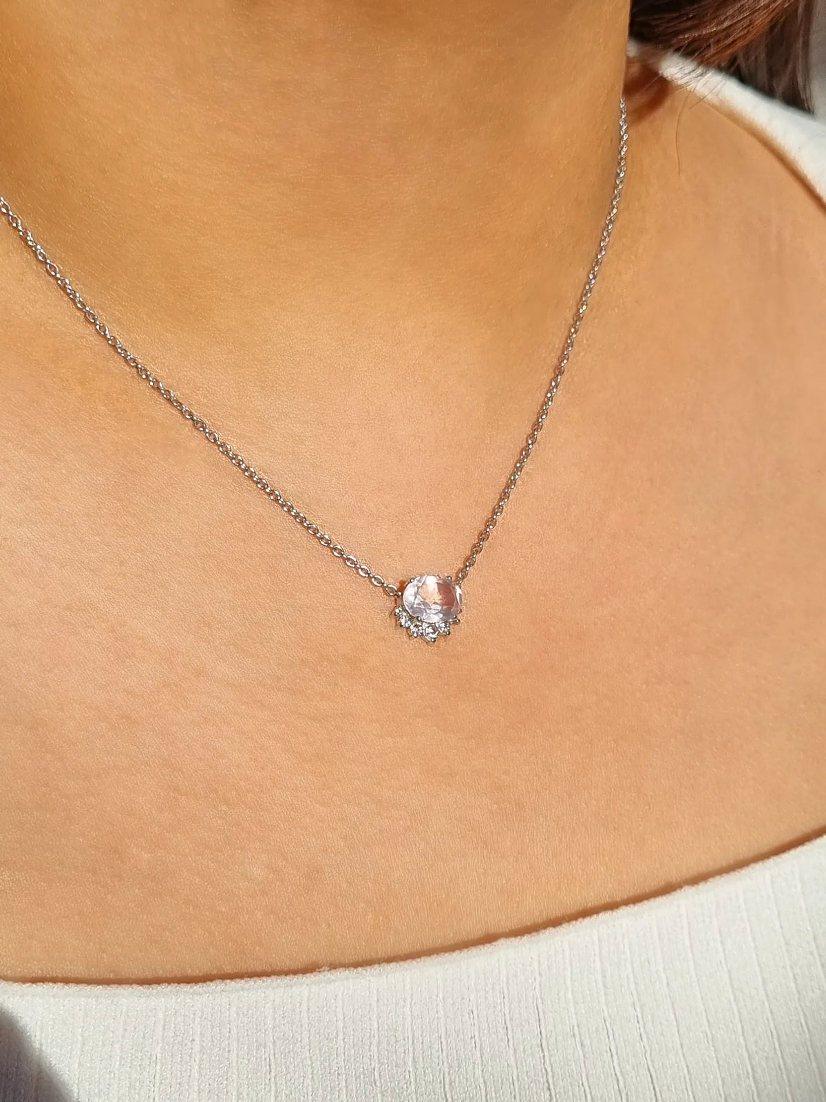 Aria Rose Quartz Necklace in Sterling Silver - SJR London Timepiece