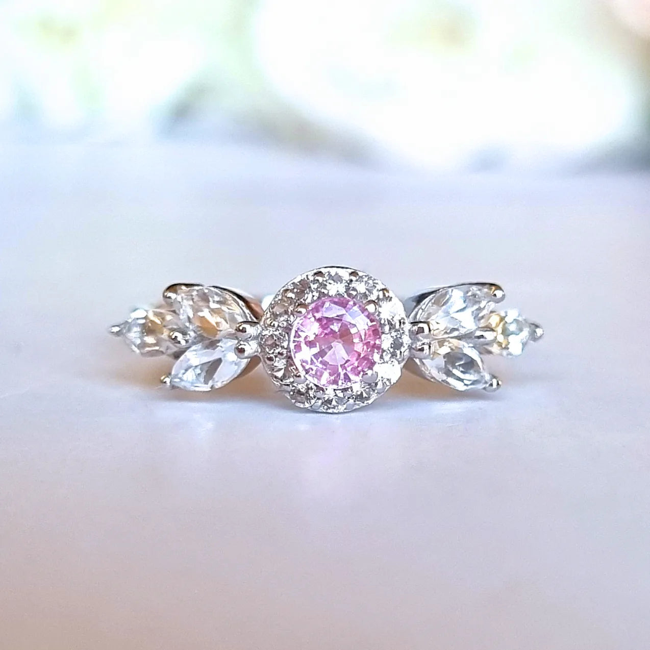 Aurelia Pink Sapphire Ring in Sterling Silver - SJR London Timepiece