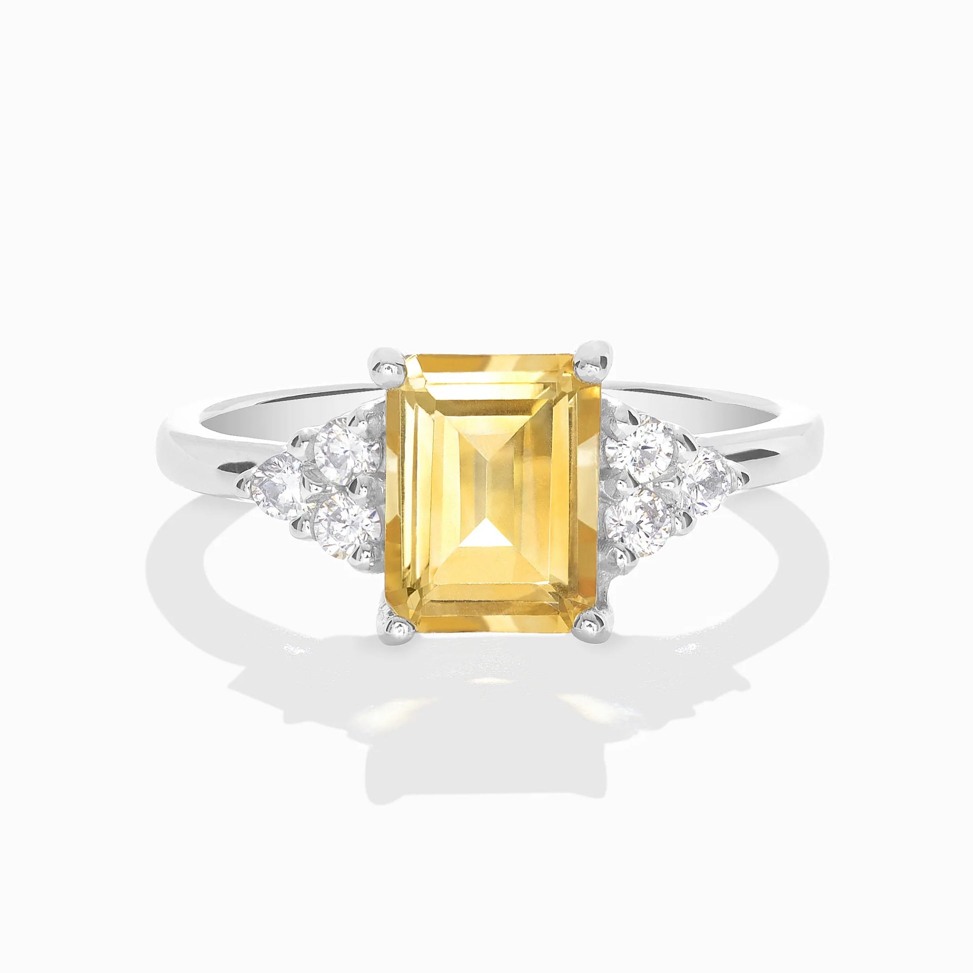 Citrine Emerald Cut Ring in Sterling Silver - SJR London Timepiece