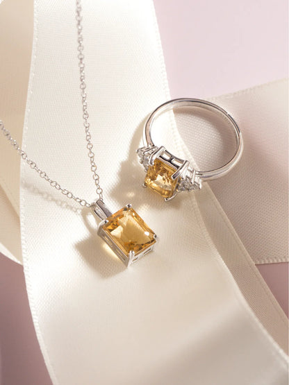 Citrine Emerald Cut Ring in Sterling Silver - SJR London Timepiece