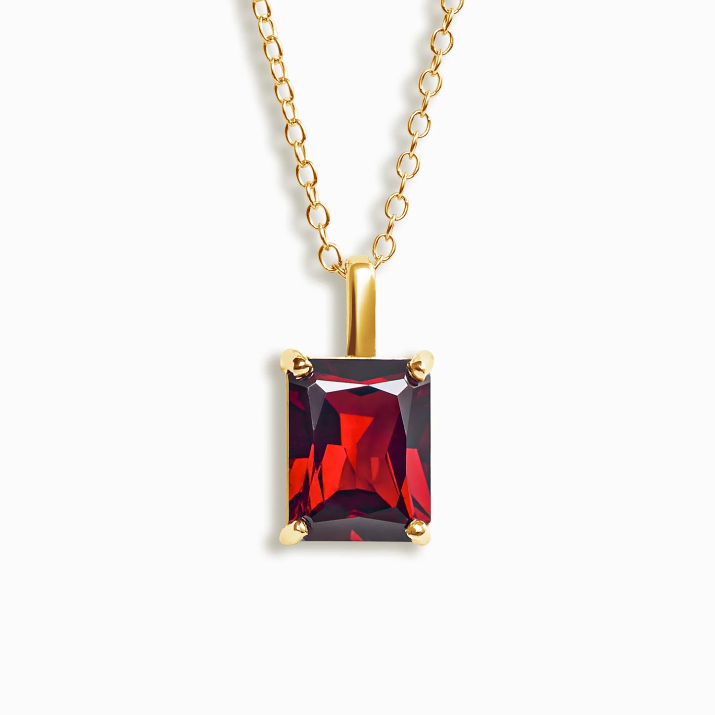 Garnet Emerald Cut Pendant Necklace in 18k Gold Vermeil - SJR London Timepiece