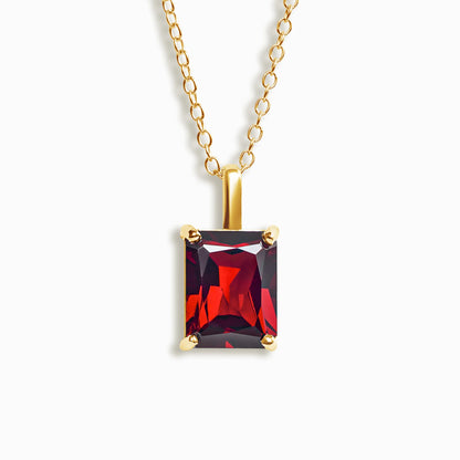 Garnet Emerald Cut Pendant Necklace in 18k Gold Vermeil - SJR London Timepiece