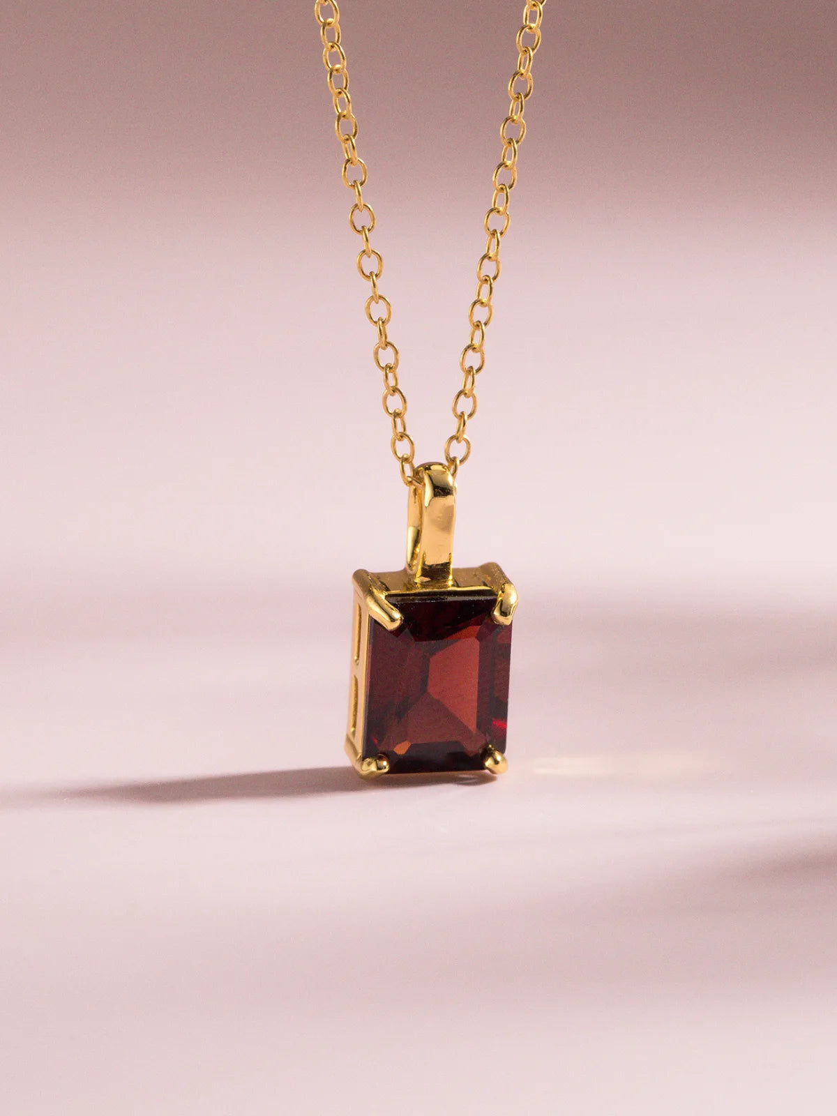 Garnet Emerald Cut Pendant Necklace in 18k Gold Vermeil - SJR London Timepiece