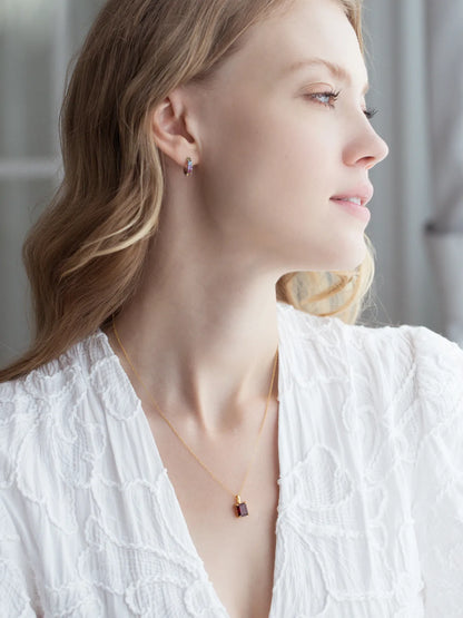 Garnet Emerald Cut Pendant Necklace in 18k Gold Vermeil - SJR London Timepiece