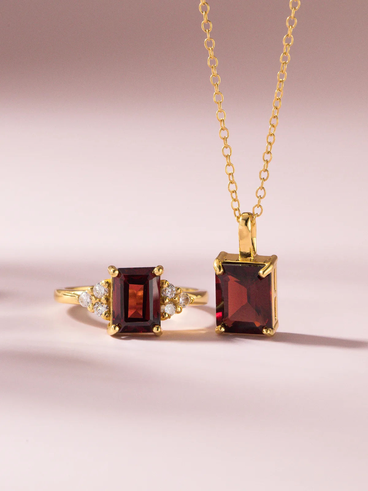 Garnet Emerald Cut Pendant Necklace in 18k Gold Vermeil - SJR London Timepiece