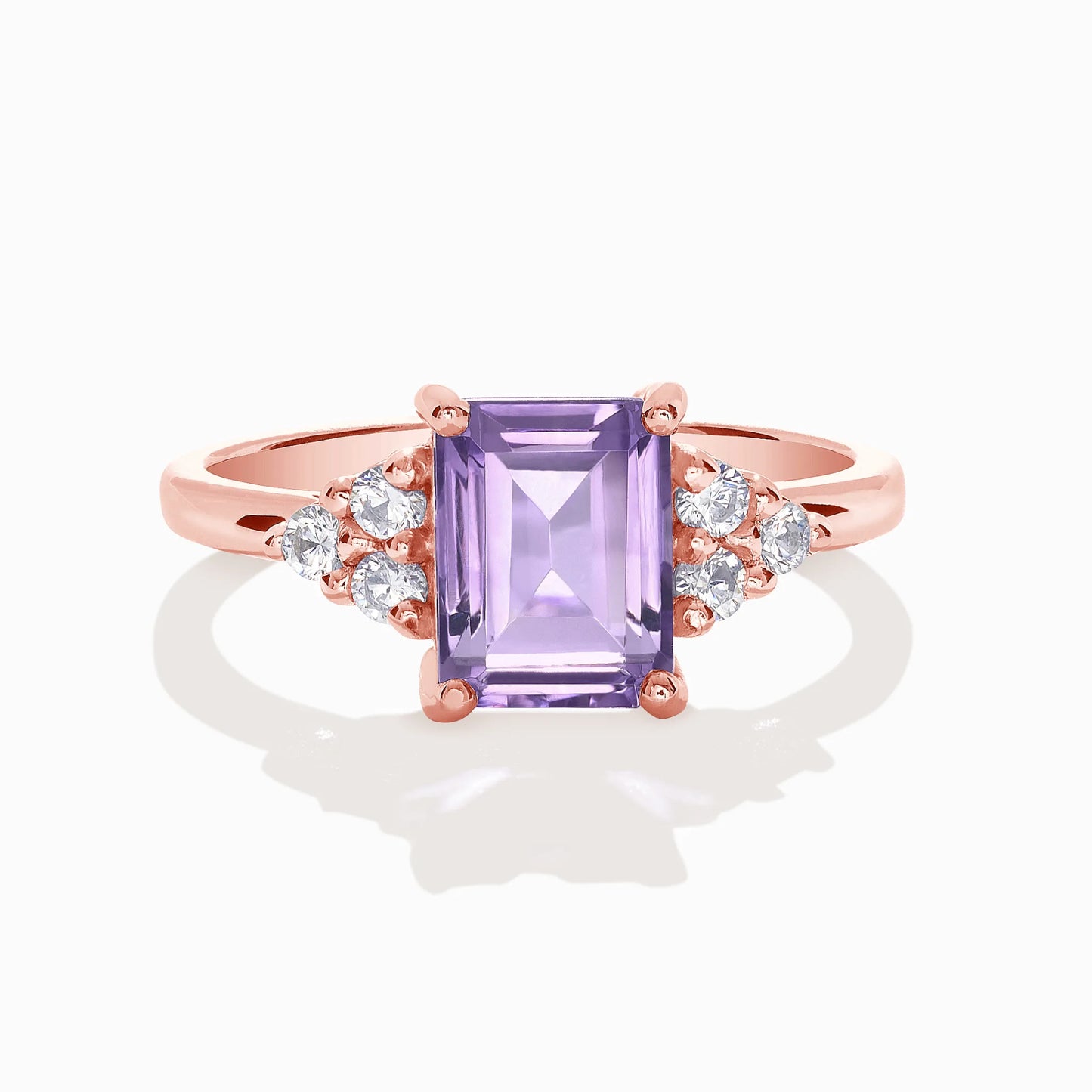 Lavender Amethyst Emerald Cut Ring in 18k Rose Gold Vermeil - SJR London Timepiece