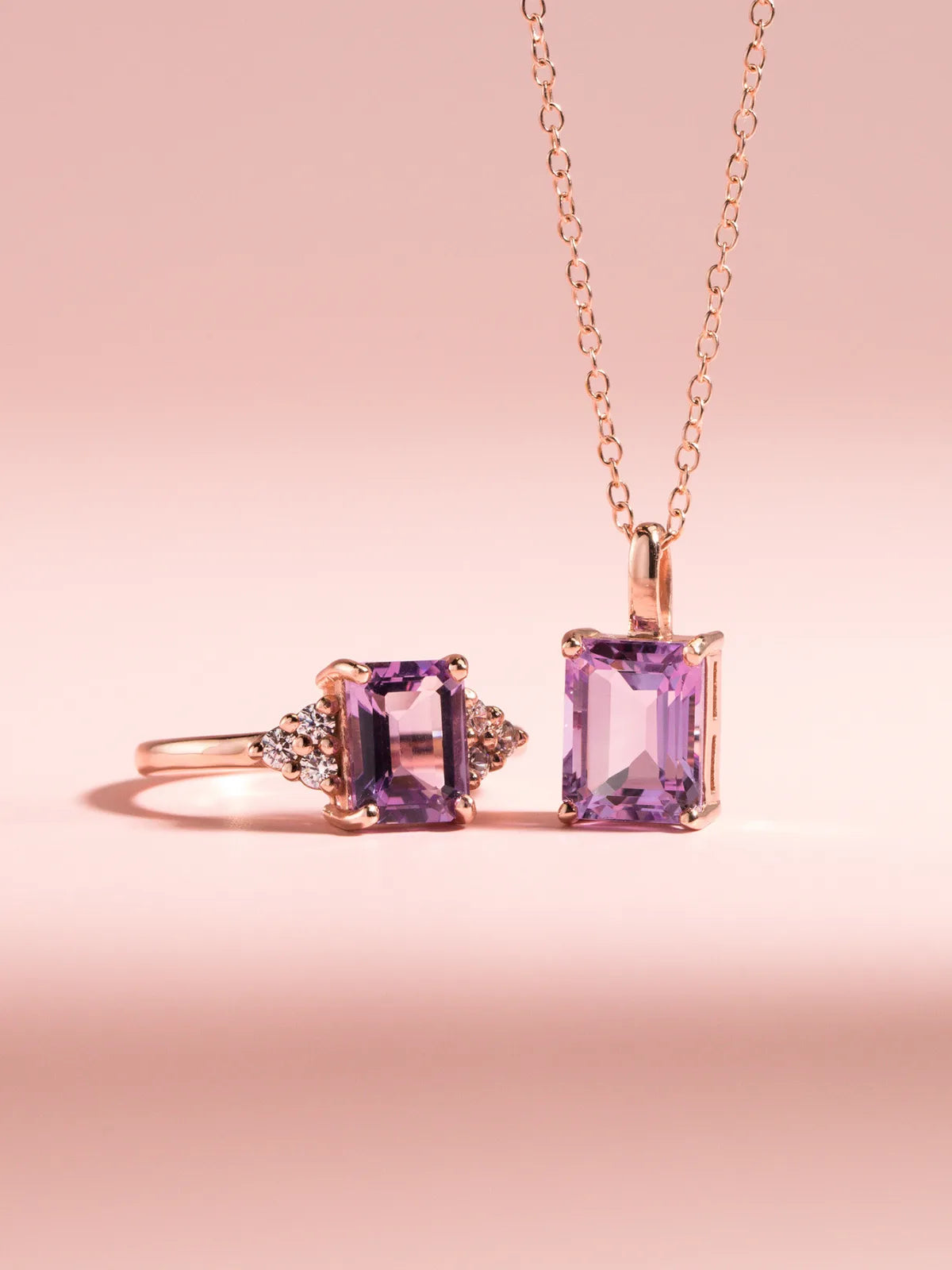 Lavender Amethyst Emerald Cut Ring in 18k Rose Gold Vermeil - SJR London Timepiece