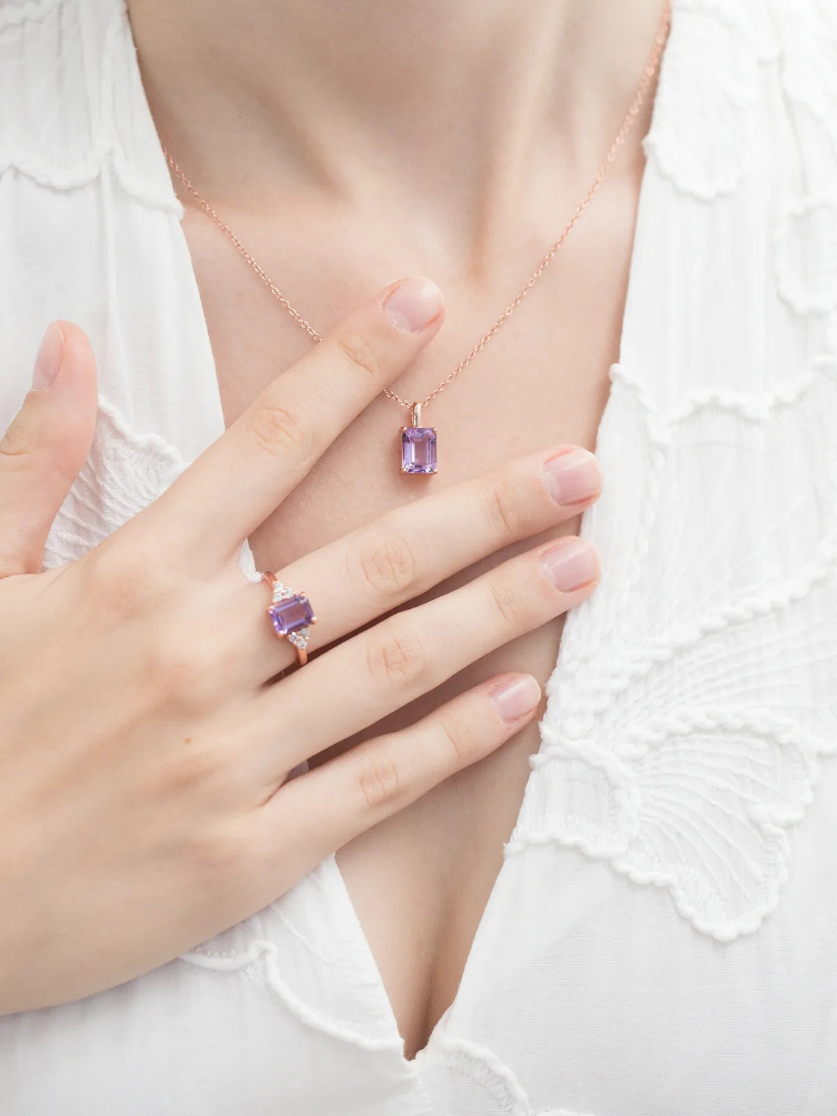 Lavender Amethyst Emerald Cut Ring in 18k Rose Gold Vermeil - SJR London Timepiece