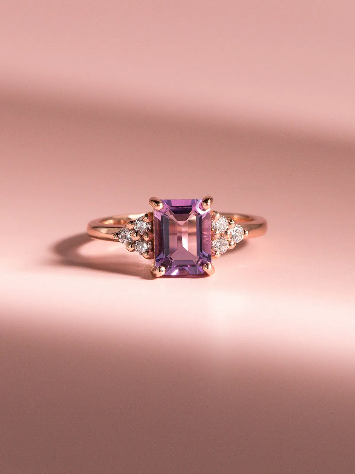 Lavender Amethyst Emerald Cut Ring in 18k Rose Gold Vermeil - SJR London Timepiece