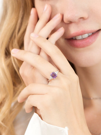 Lavender Amethyst Emerald Cut Ring in Sterling Silver - SJR London Timepiece