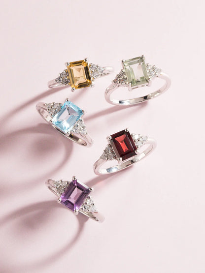 Lavender Amethyst Emerald Cut Ring in Sterling Silver - SJR London Timepiece