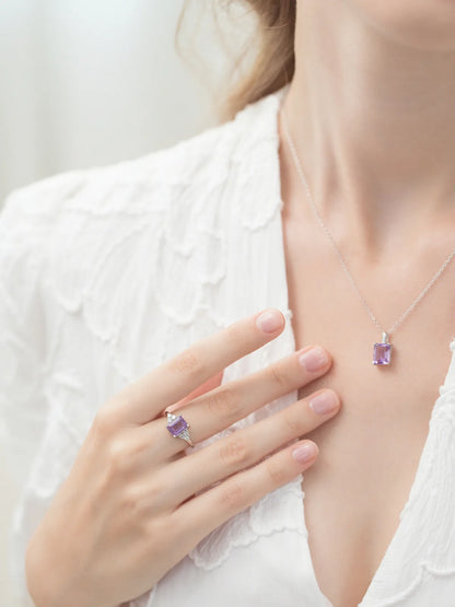 Lavender Amethyst Emerald Cut Ring in Sterling Silver - SJR London Timepiece