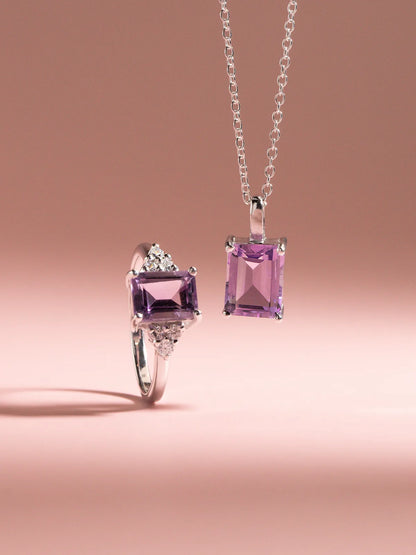 Lavender Amethyst Emerald Cut Ring in Sterling Silver - SJR London Timepiece