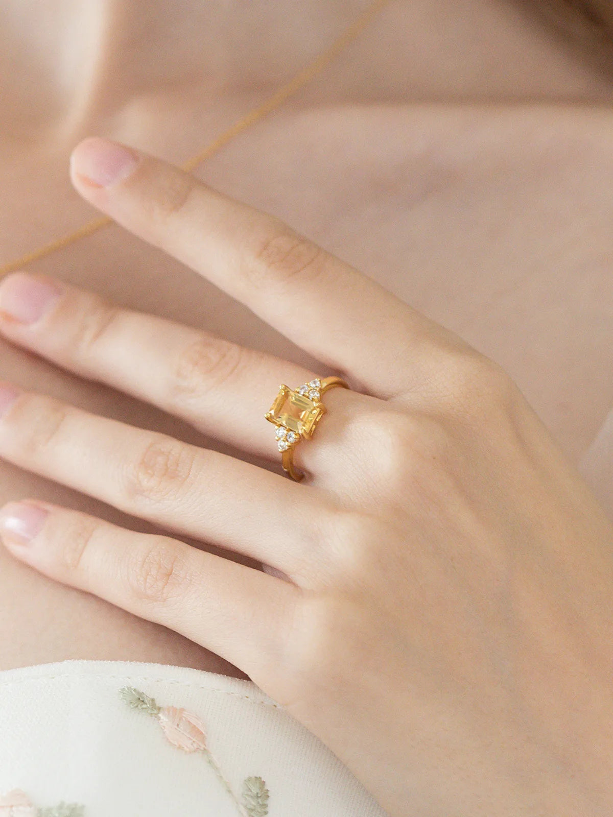 Citrine Emerald Cut Ring in 18k Gold Vermeil - SJR London Timepiece
