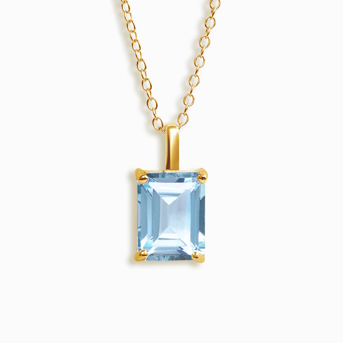 Blue topaz Emerald Cut Pendant Necklace in 18k Gold Vermeil - SJR London Timepiece